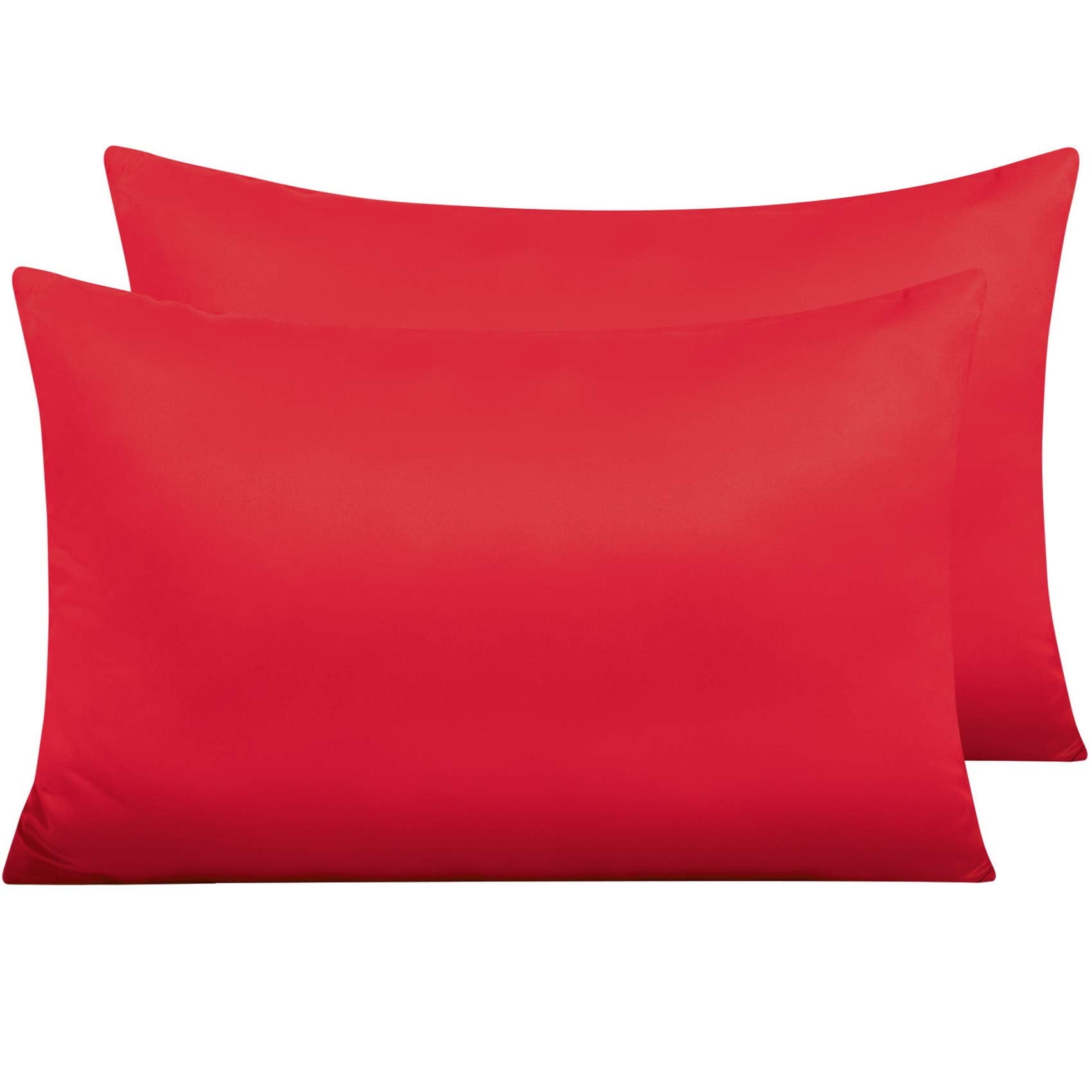 Ntbay Zippered Satin Pillow Cases For Hair And Skin, Luxury Queen Hidden Zipper Pillowcases Set Of 2, 20X30 Inches, Red